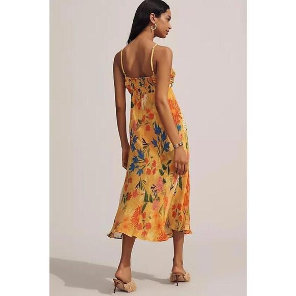 Anthropologie Halter Floral Midi Slip Dress Sleeveless Women's Size L Yellow - Picture 5 of 5